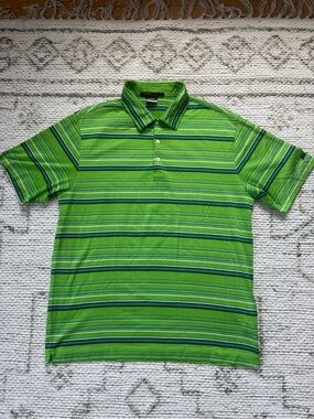 Nike Tiger Woods Collection Golf Polo Shirt Green Striped Mens Size M